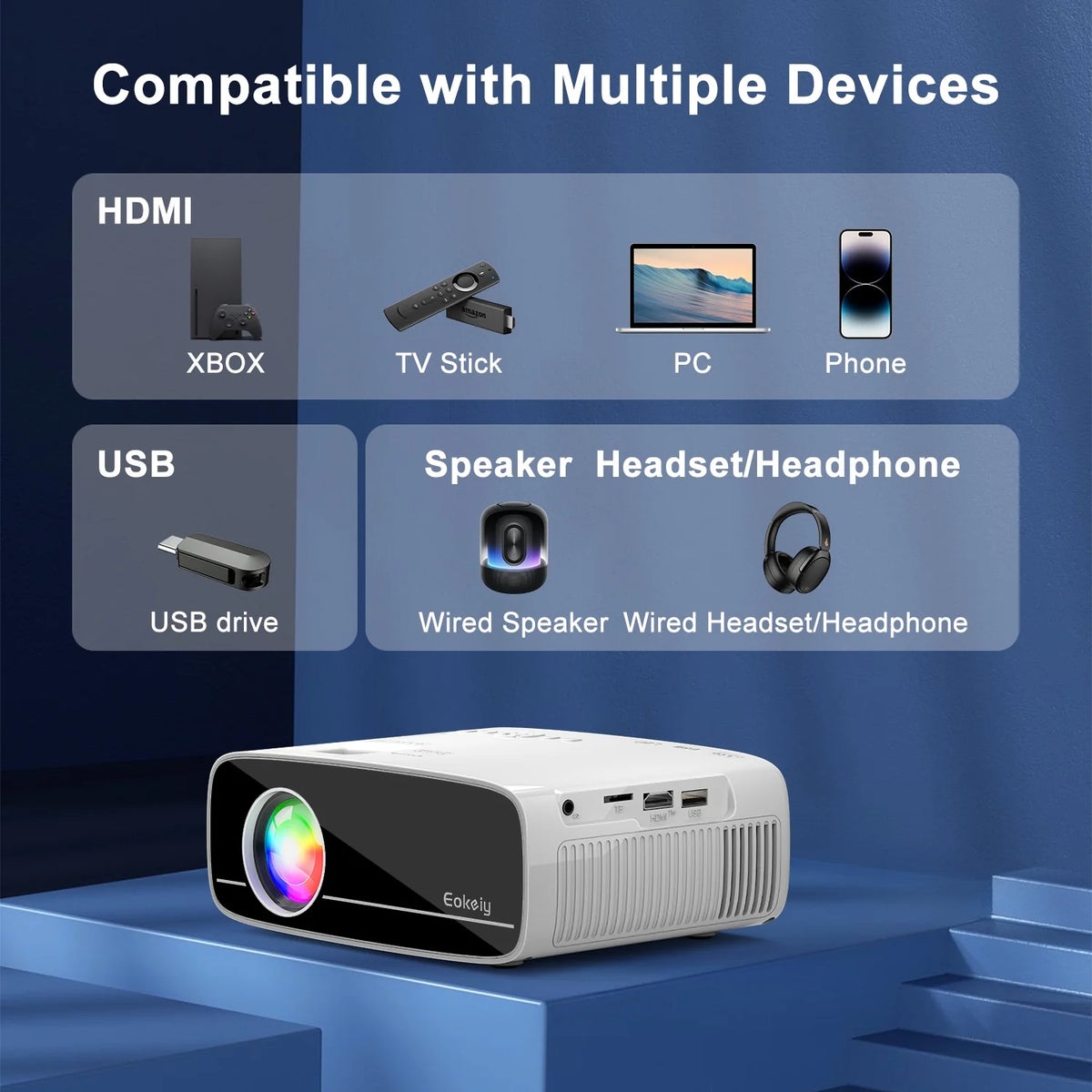 [Electric Keystone]  4K Projector with Wifi and Bluetooth, Native 1080P Movie Projector with 50% Zoom, 15000L Mini Projector Compatible with HDMI, USB, Phone