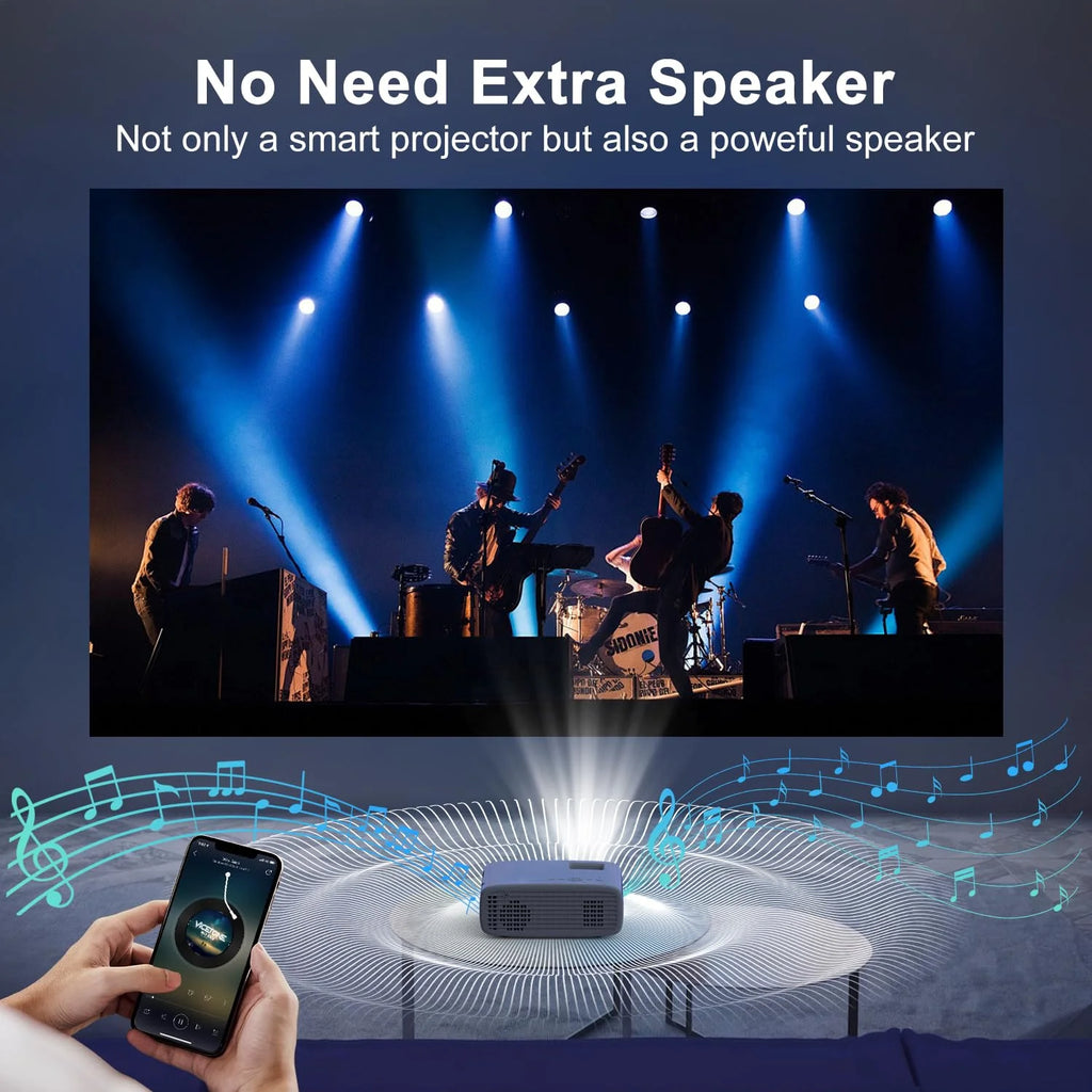 [Electric Keystone]  4K Projector with Wifi and Bluetooth, Native 1080P Movie Projector with 50% Zoom, 15000L Mini Projector Compatible with HDMI, USB, Phone