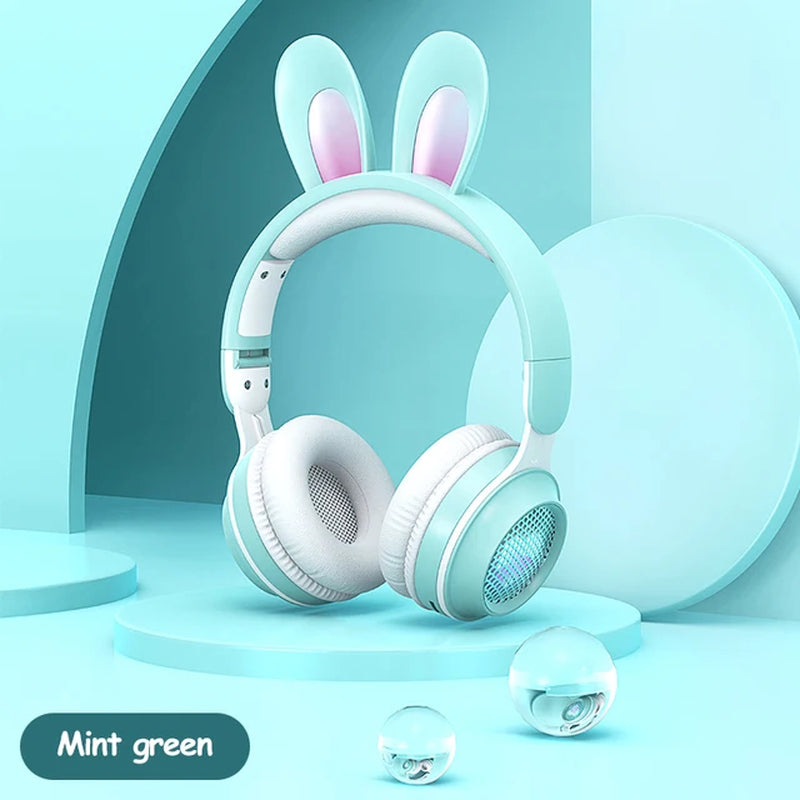 Wireless Headphones Rabbit Ear Headphones with Microphone Cute Girl Music Bluetooth Headphones for Kids Gaming Headphones